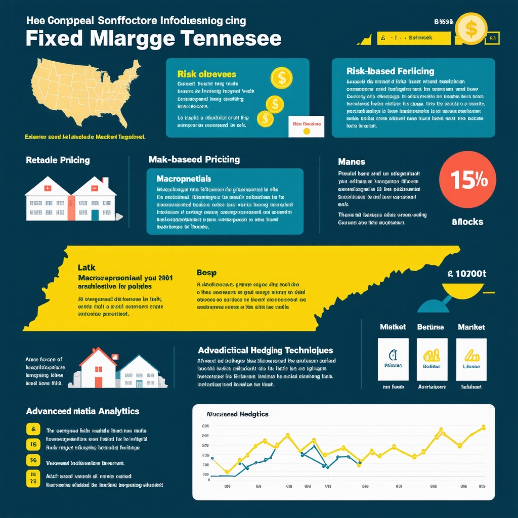 Detailed infographic showing risk-based pricing, regulatory impacts, predictive analytics, and hedging techniques affecting Tennessee fixed mortgage rates