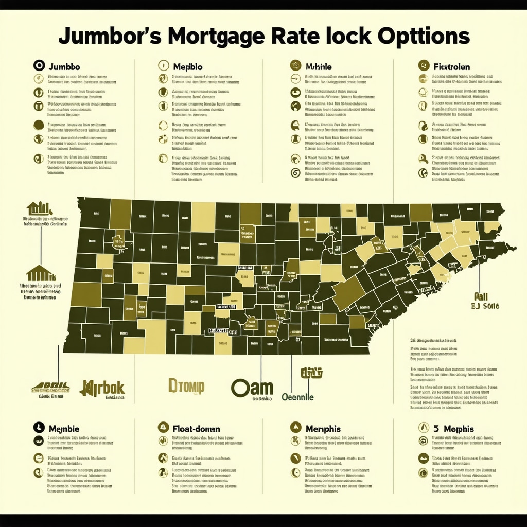 Infographic depicting jumbo mortgage rate lock options and economic factors in Tennessee's 2025 market