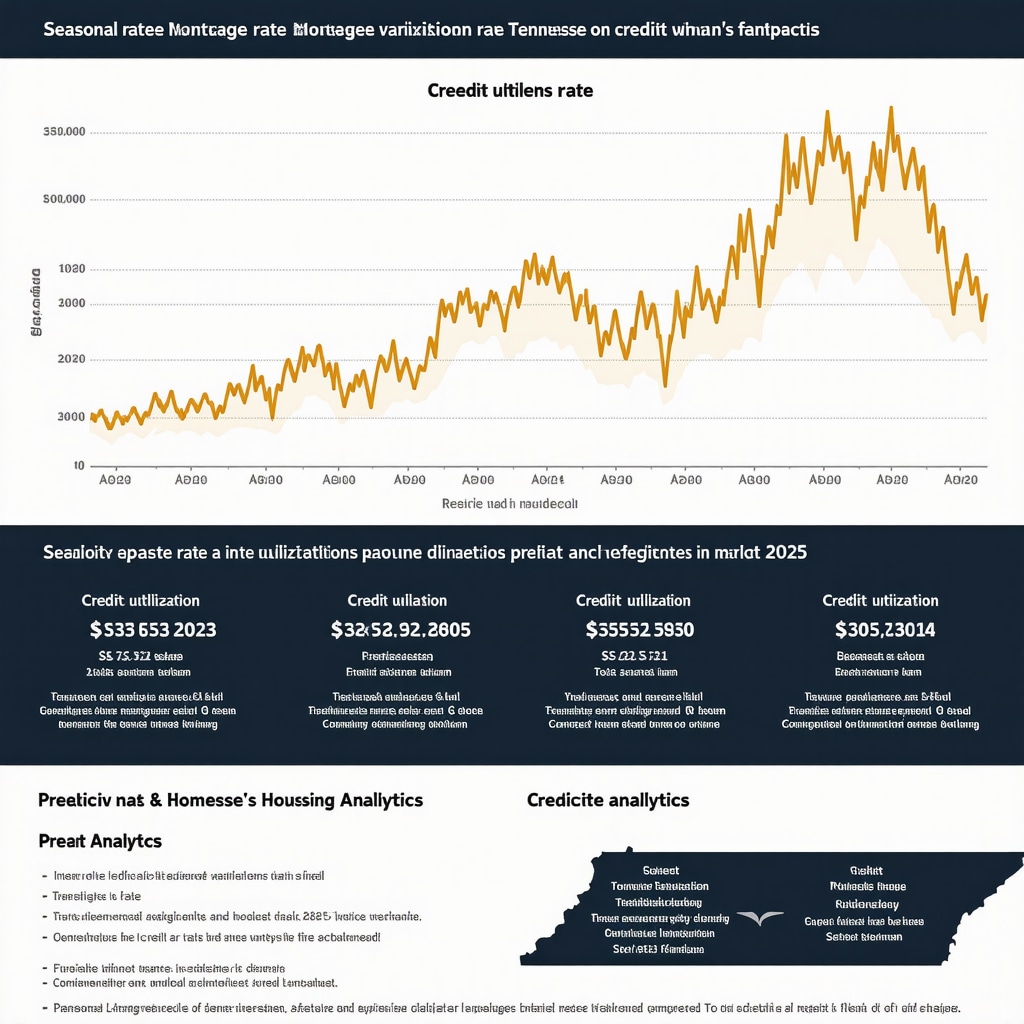 Infographic showing seasonal mortgage rate trends, credit utilization effects, and predictive analytics for Tennessee 2025 mortgage market