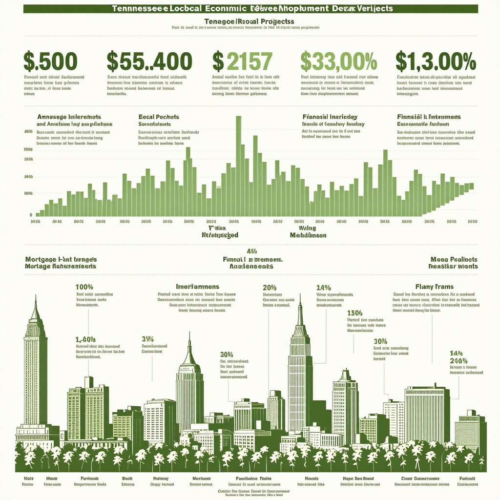 Infographic showing Tennessee economic projects and mortgage rate trends with financial risk management tools