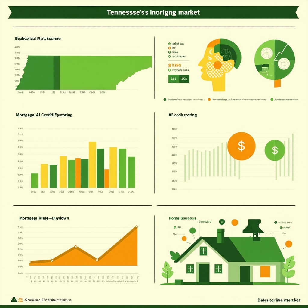 Infographic depicting behavioral finance metrics, AI-driven credit scoring, and strategic mortgage rate buydown tactics for Tennessee homebuyers in 2025