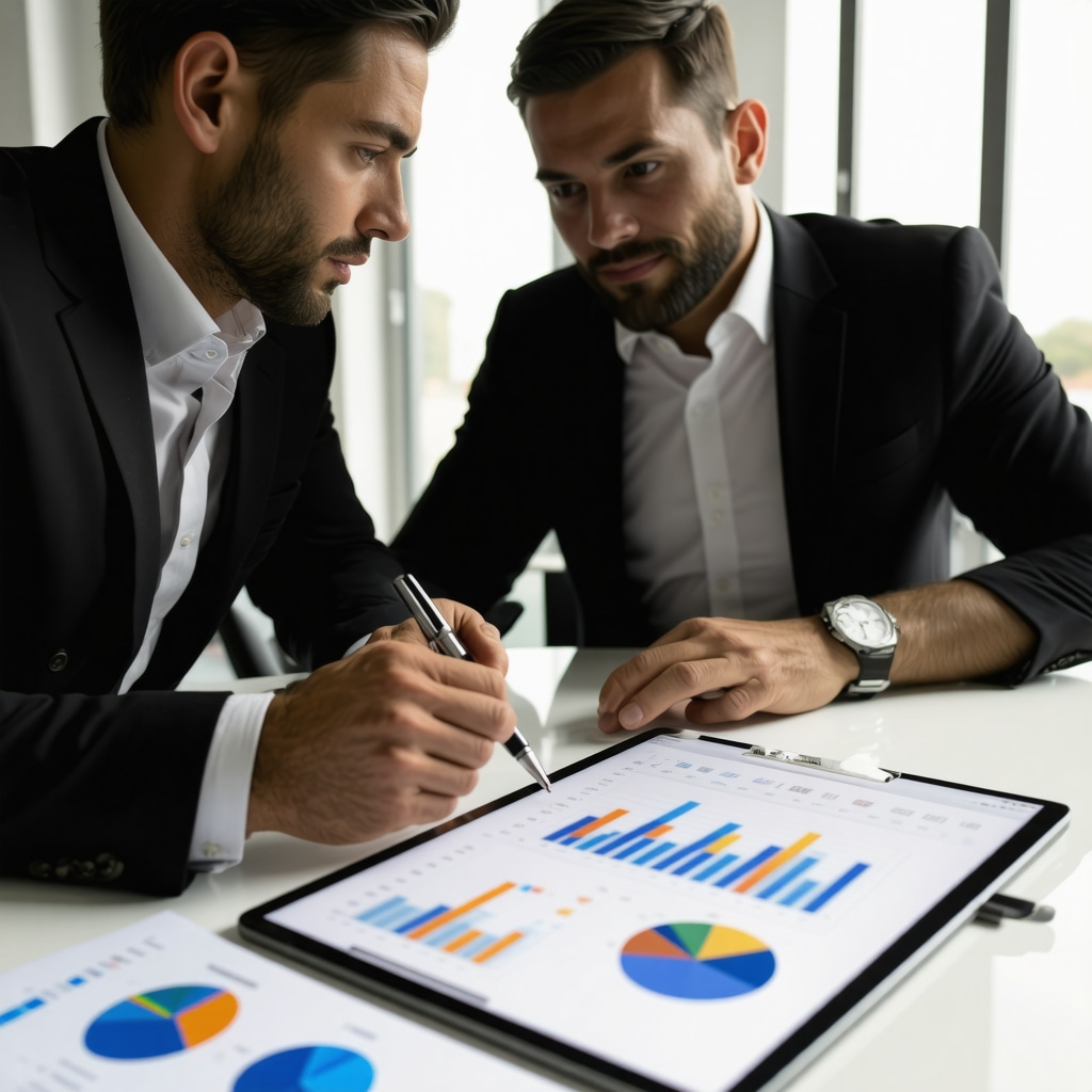 Licensed mortgage broker and real estate agent analyzing mortgage data on tablet in office