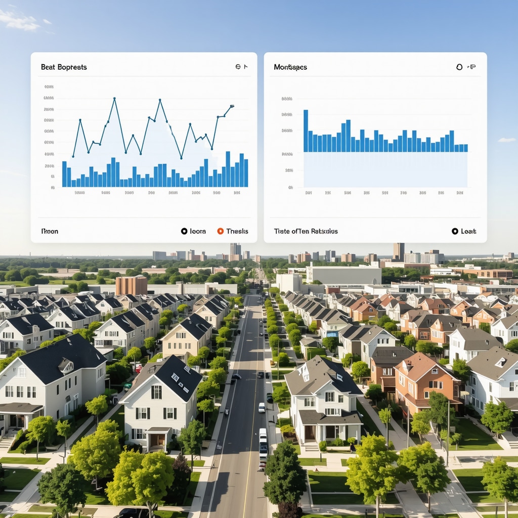 Memphis neighborhood scene with superimposed charts displaying mortgage analytics and local economic data
