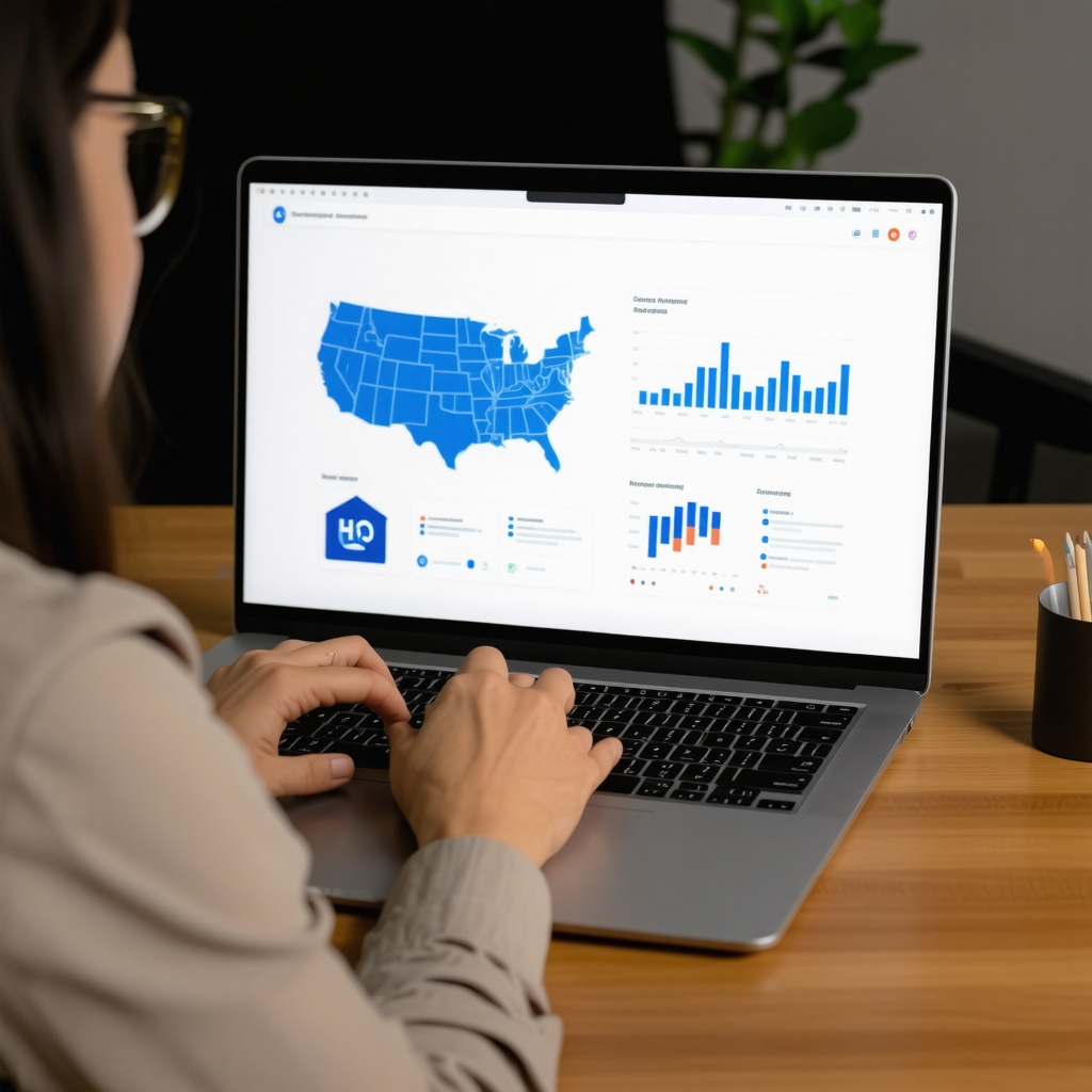Mortgage broker analyzing loan data with AI software and Tennessee market trends on laptop screen