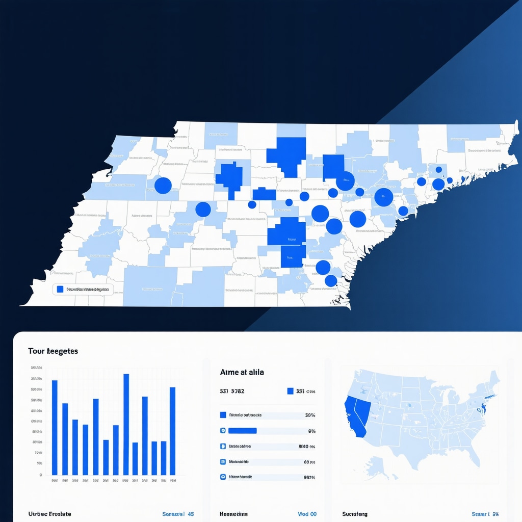 Digital dashboard showing mortgage rate predictions and Tennessee map overlay