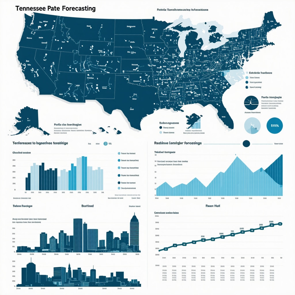 Infographic showing predictive analytics and machine learning models forecasting mortgage rates in Tennessee