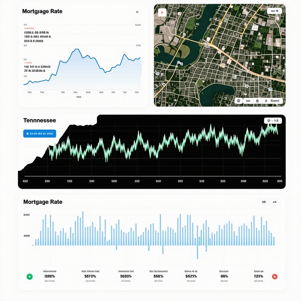Digital dashboard with mortgage analytics and Tennessee real estate map
