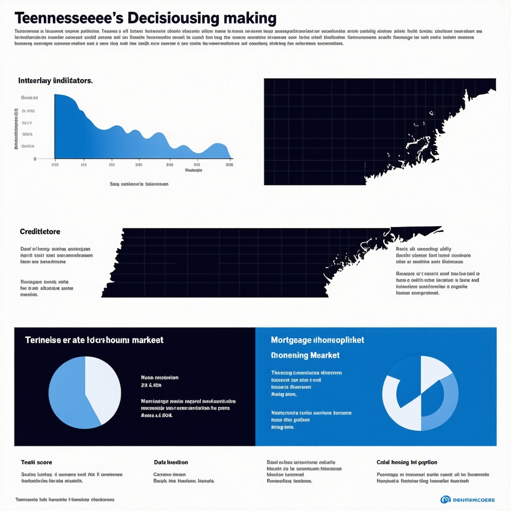 Infographic showing economic indicators, credit score factors, and mortgage rate lock strategies for Tennessee homebuyers in 2025