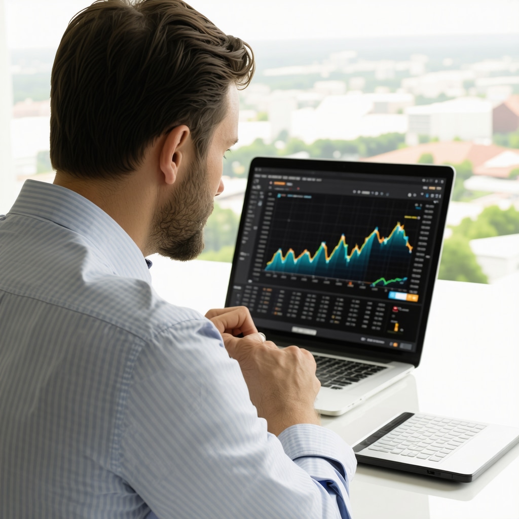 Tennessee homebuyer and mortgage broker reviewing predictive mortgage rate analytics on laptop