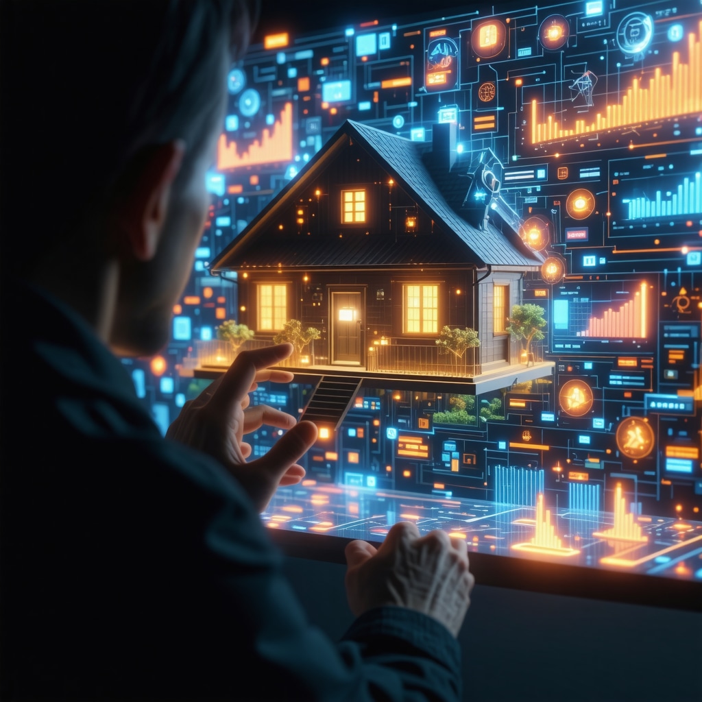 Illustration of a Tennessee homebuyer using AI and blockchain technology to optimize mortgage rates