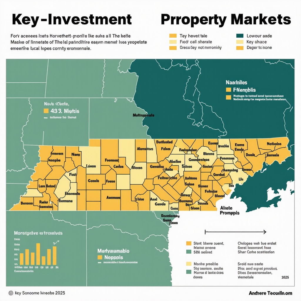 Map of Tennessee with highlighted cities and mortgage rate trend graphs