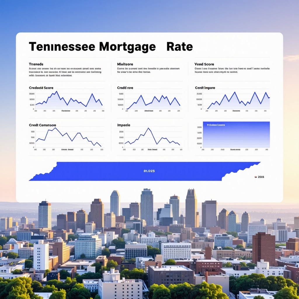 Infographic showing Tennessee 30-year mortgage rate trends, credit score effects, and economic indicators in 2025