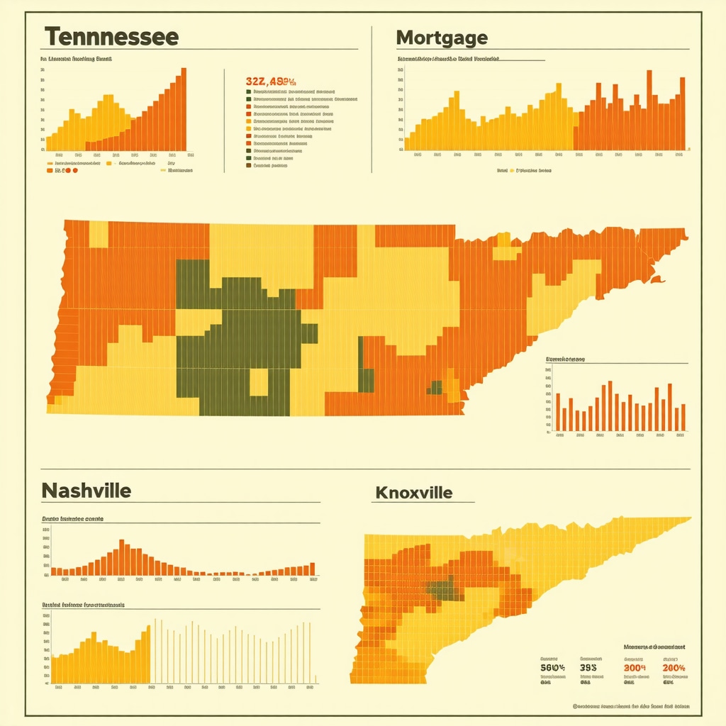 Infographic showing Tennessee mortgage rate trends alongside local economic indicators and fintech analytics