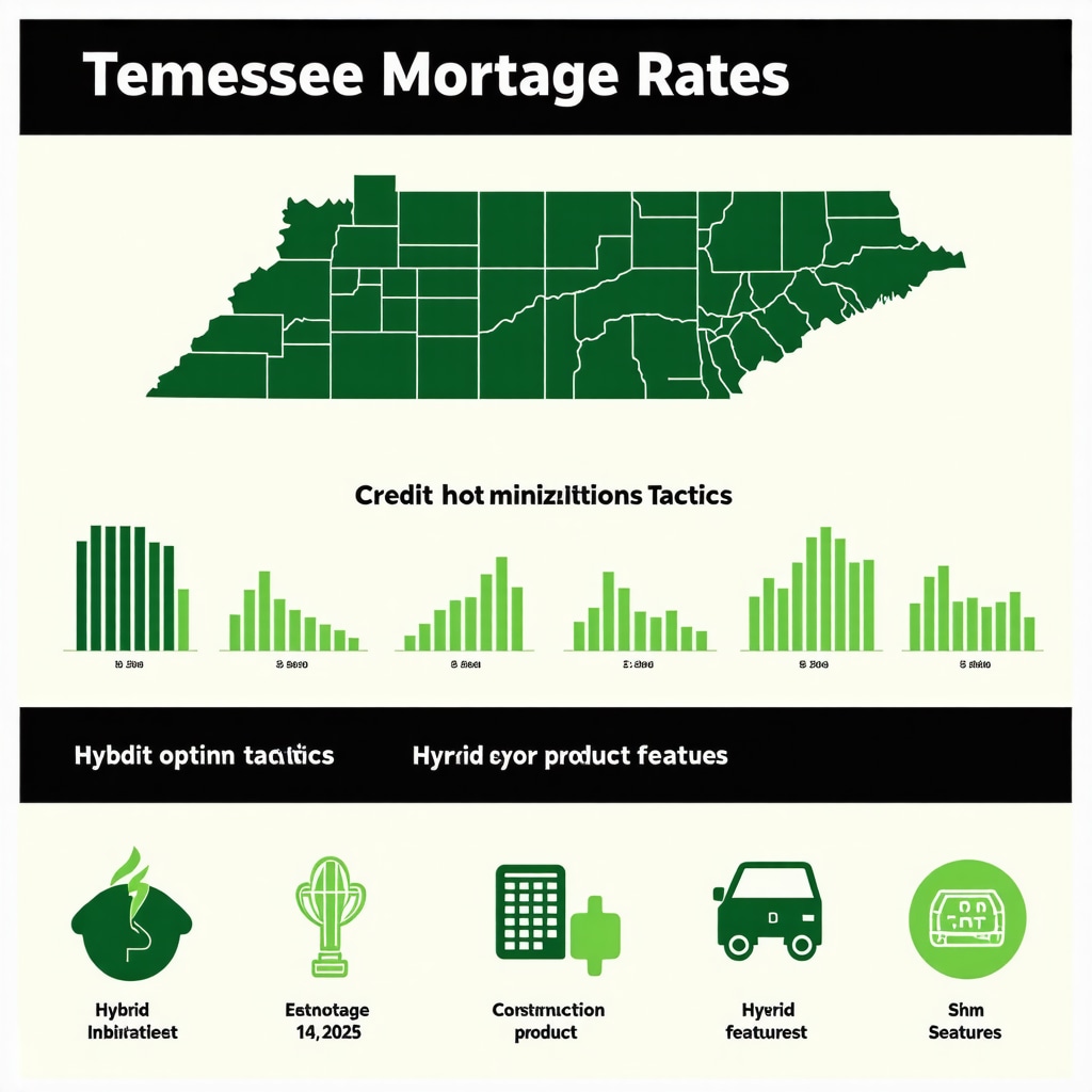 Infographic showing Tennessee mortgage rates trends, credit strategies, and hybrid loan features with local economic data