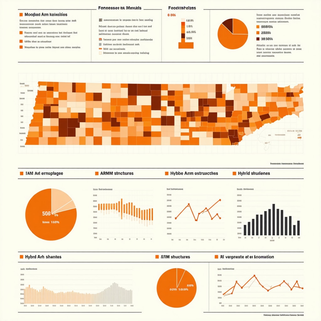 Infographic showing Tennessee mortgage rate trends, hybrid ARM options, and regional economic factors influencing loans in 2025