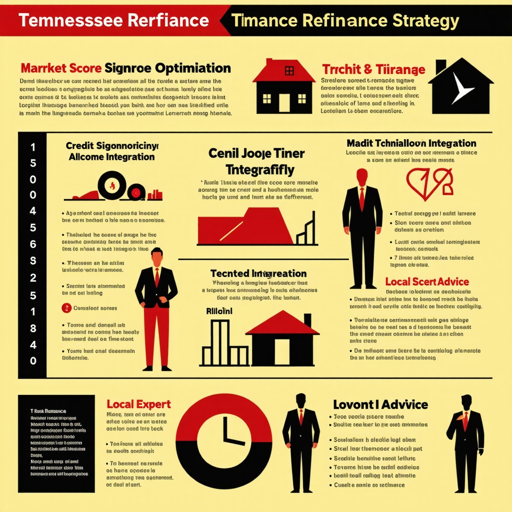 Infographic illustrating the strategic combination of market signals, credit score improvement, and technology with expert guidance for Tennessee mortgage refinancing