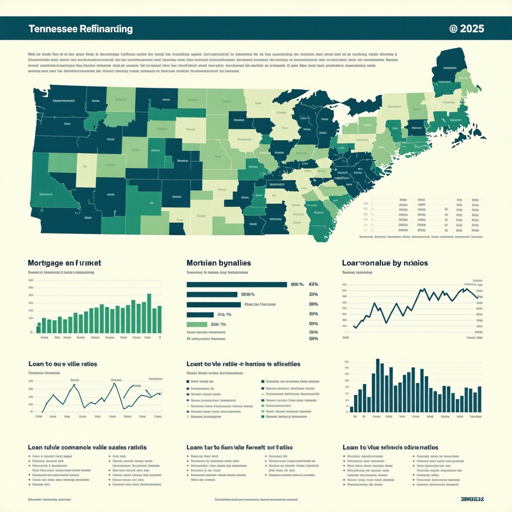Infographic illustrating Tennessee mortgage refinancing market trends, loan-to-value ratios, and economic indicators for 2025