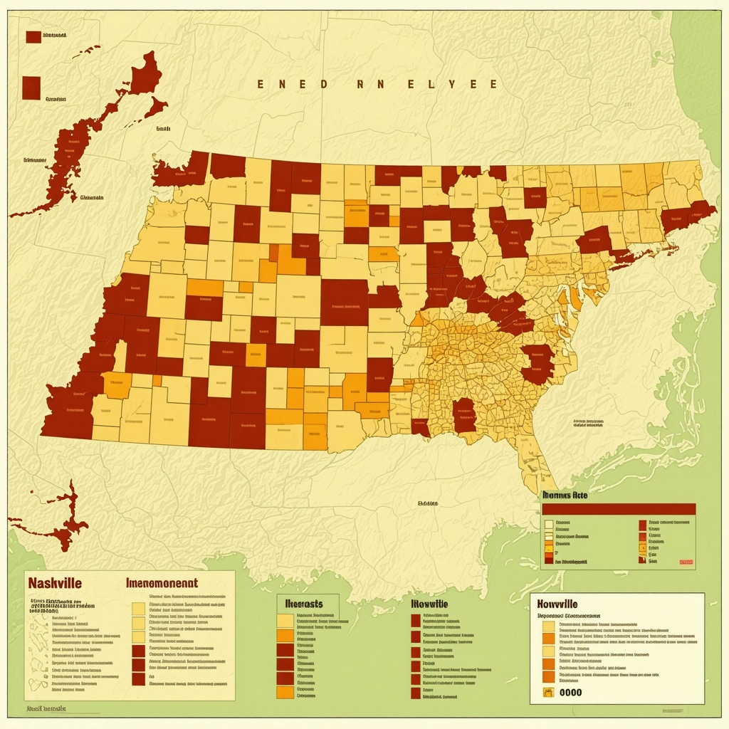 Map of Tennessee highlighting economic indicators and adjustable mortgage rate forecasts across cities