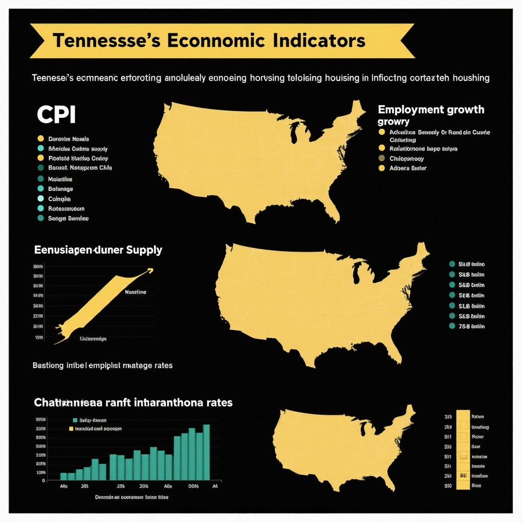 Infographic showing Tennessee regional CPI, employment growth, and housing supply affecting mortgage rates