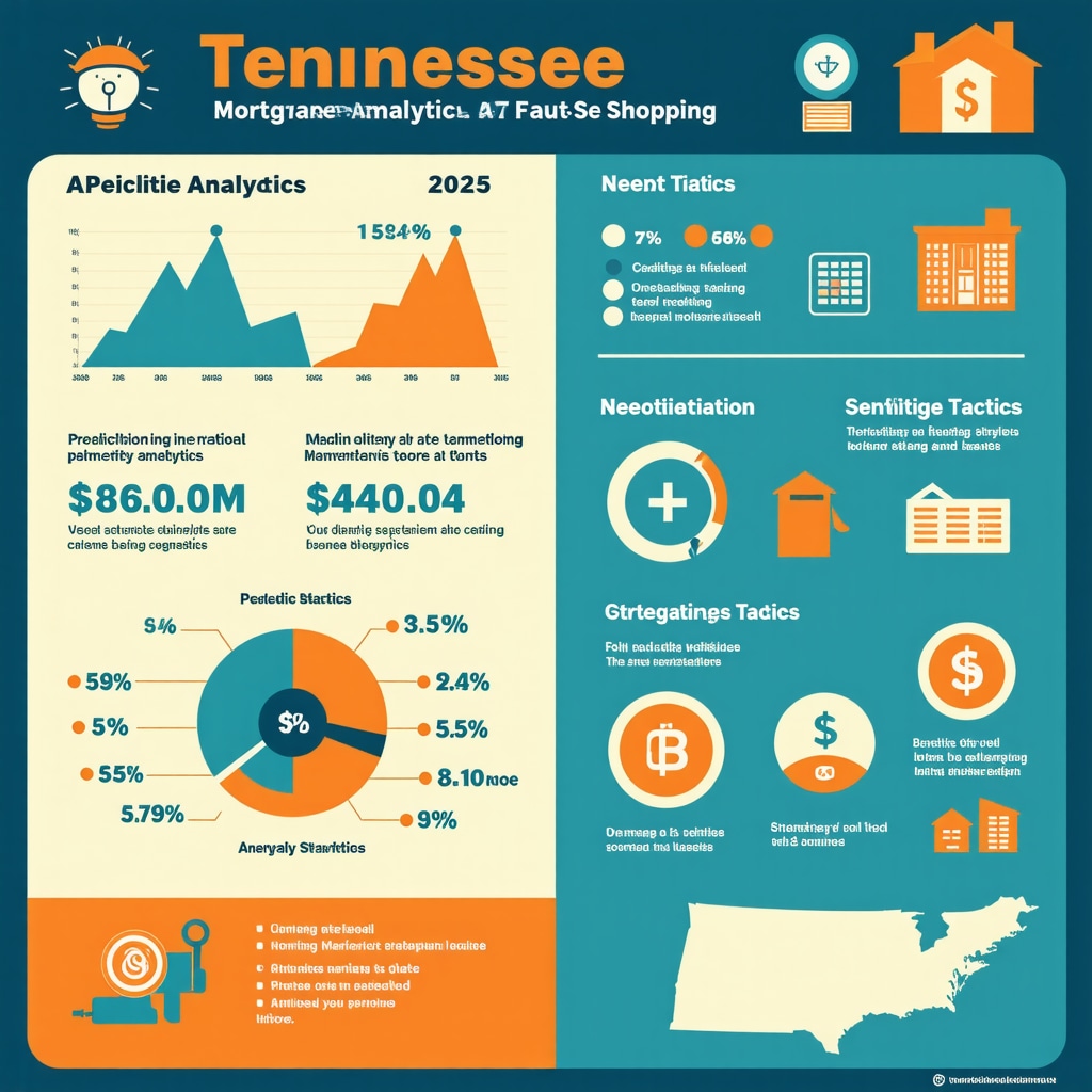 Infographic showing AI analytics, negotiation tactics, and credit optimization for Tennessee mortgage rates in 2025