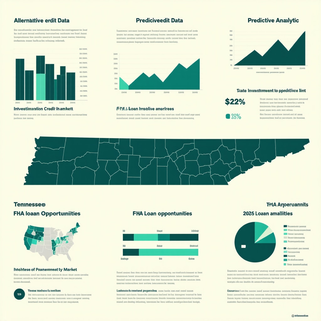 Infographic showing alternative credit data, predictive analytics, and FHA loan trends for Tennessee investment property mortgages in 2025