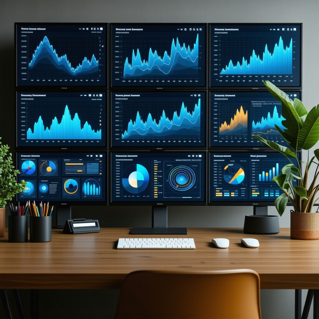 Modern home office showing mortgage rate predictive analytics and behavioral economics charts related to Knoxville housing market