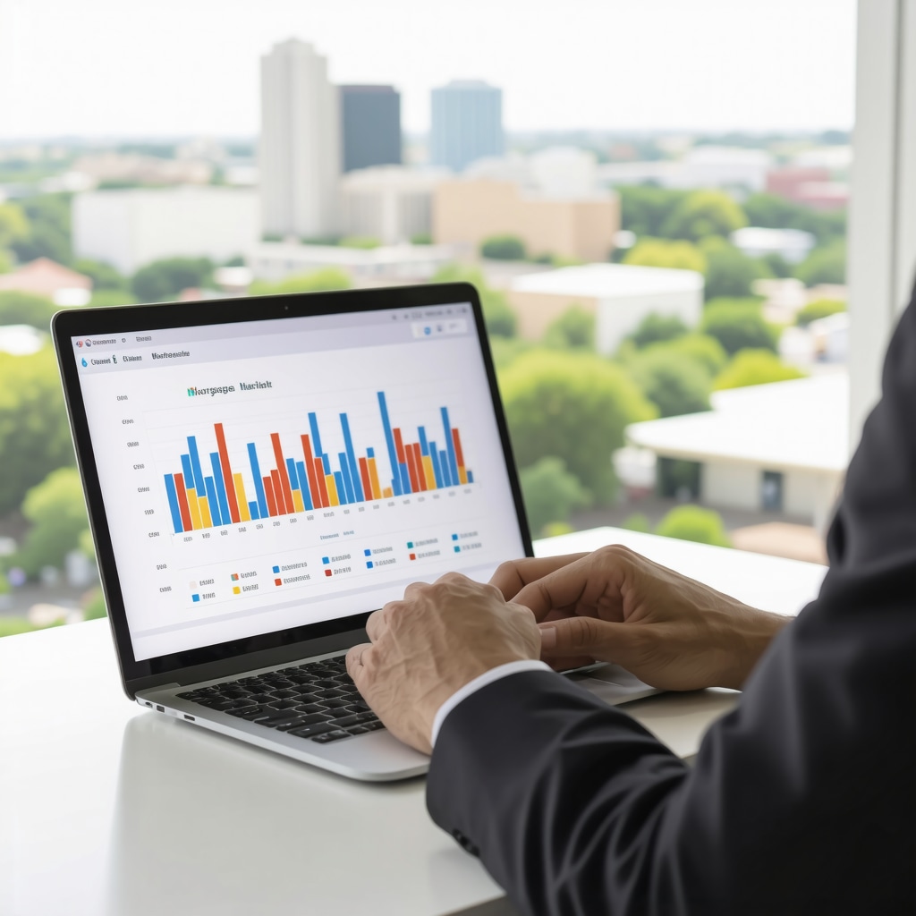 A person studying mortgage rate graphs on a laptop with the Tennessee skyline
