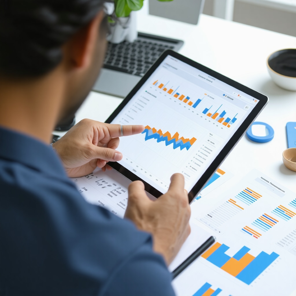 Person analyzing Tennessee housing market data on tablet with charts and graphs
