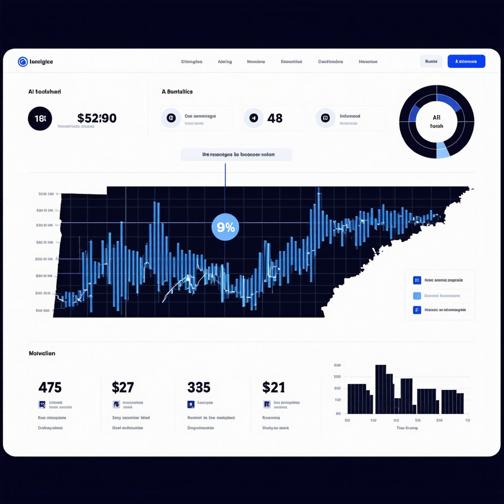 Futuristic dashboard illustrating AI-driven underwriting and blockchain in Tennessee mortgage applications