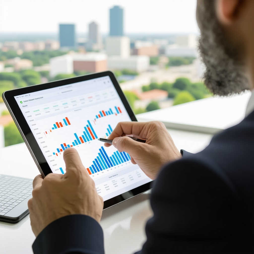 Financial advisor reviewing mortgage rate charts with Tennessee skyline