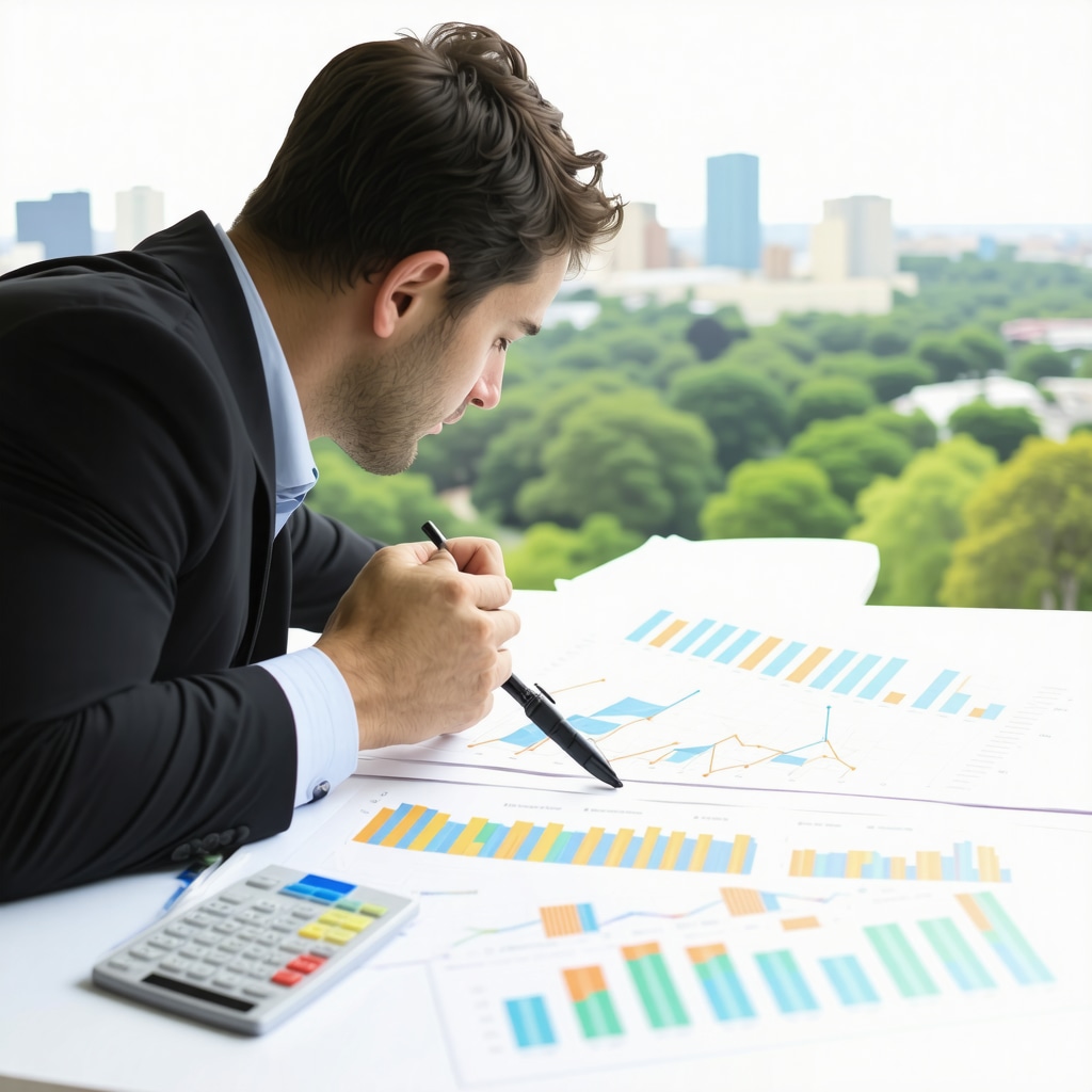 Financial advisor reviewing Tennessee mortgage rate charts with cityscape
