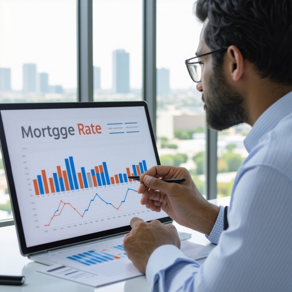 Financial advisor studying mortgage rate charts with Tennessee skyline