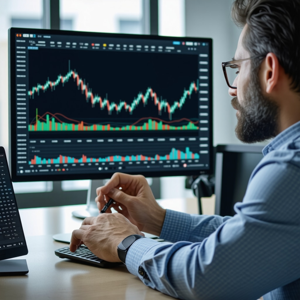 Financial advisor studying Tennessee mortgage rates and market trends on a computer screen.