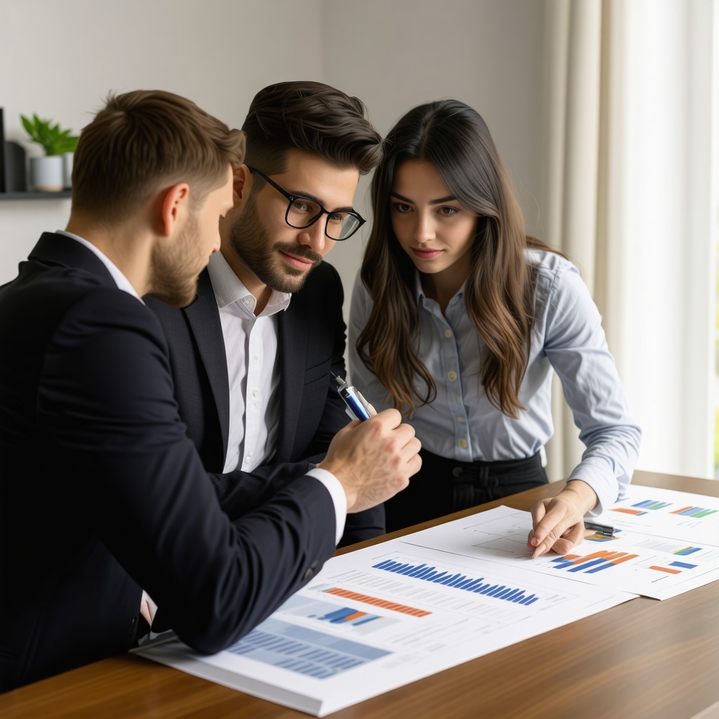 Mortgage broker advising first-time homebuyers in Tennessee with charts and documents