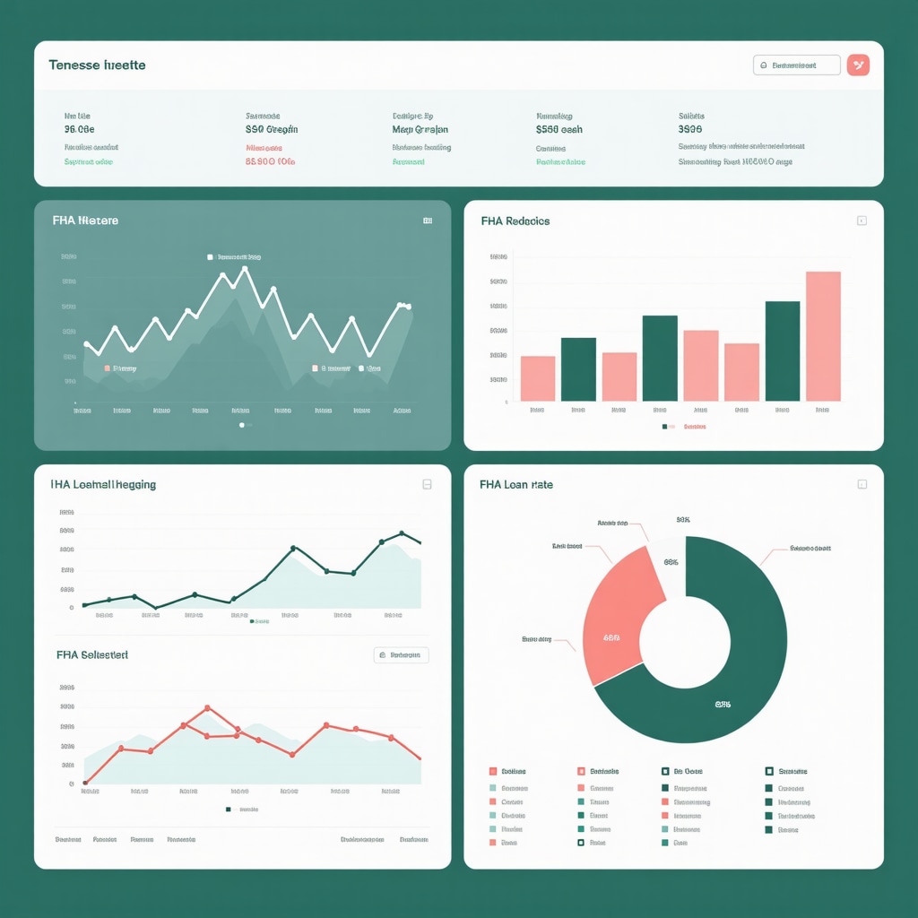 Dashboard showing Tennessee housing market data and FHA loan rate analytics with financial hedging visuals