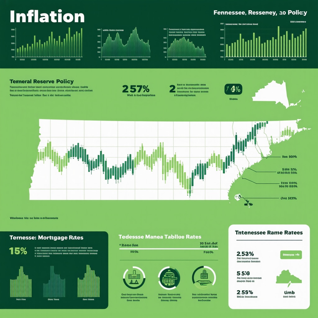 Visual infographic depicting how inflation and Federal Reserve policies affect mortgage rates in Tennessee with regional data highlights