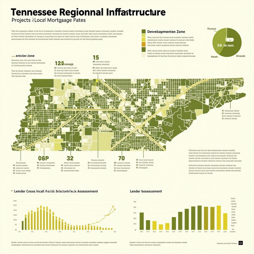 Infographic showing Tennessee regional infrastructure developments correlating with mortgage rate adjustments and economic growth