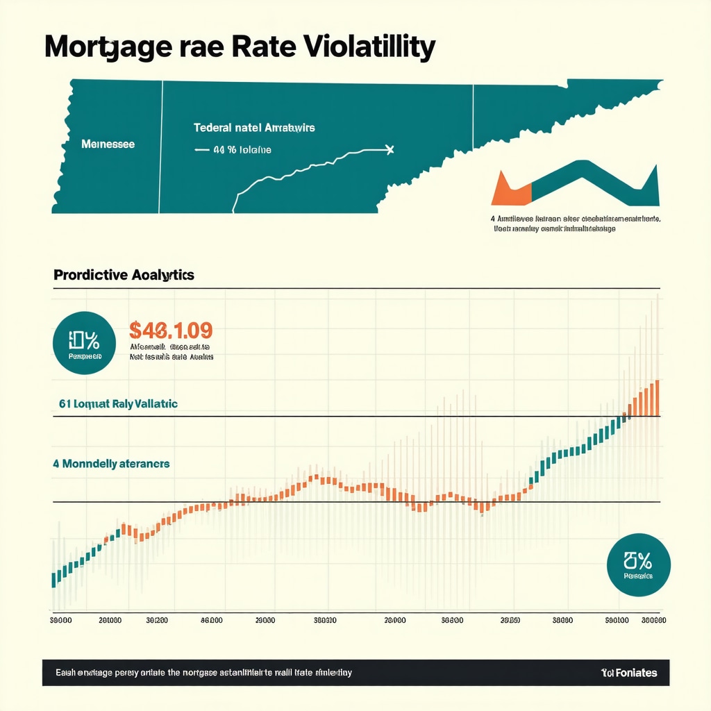 Infographic showing Tennessee mortgage rate trends, predictive analytics data, and Federal Reserve policy influences for 2025