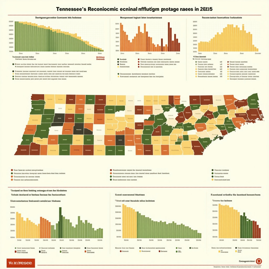 Map highlighting Tennessee regions with graphs of economic data affecting mortgage rates