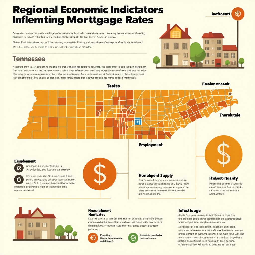 Infographic illustrating regional economic factors affecting mortgage interest rates in Tennessee.
