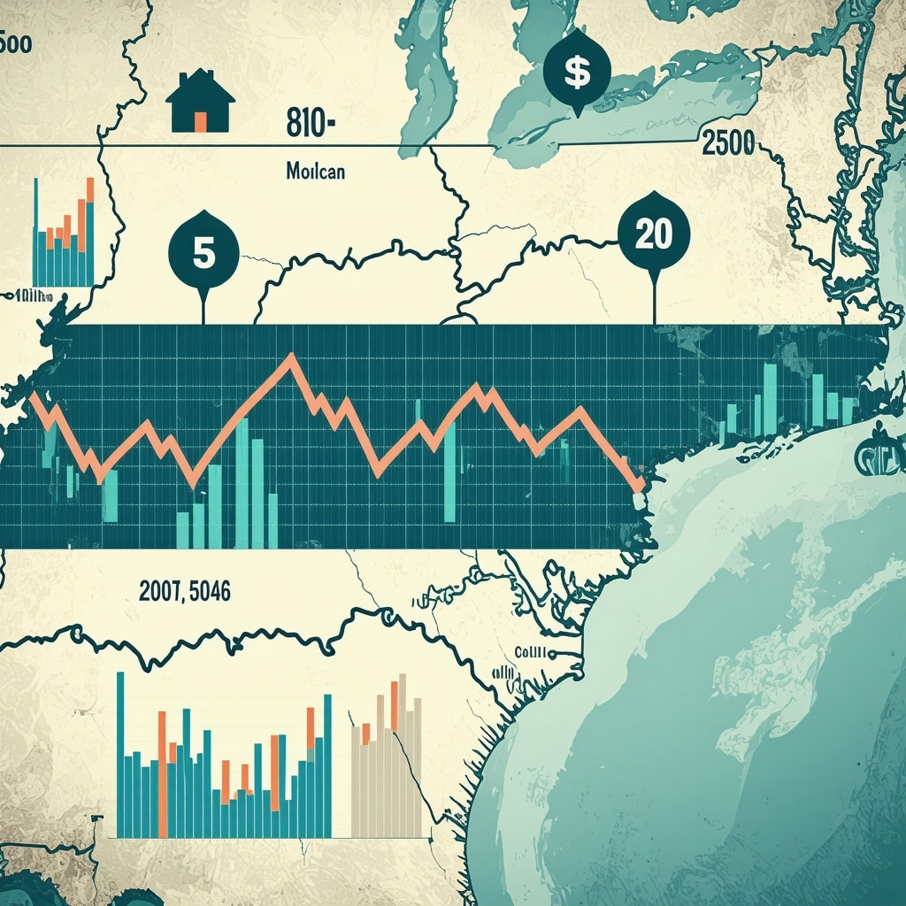 Tennessee map with financial icons and mortgage graphs showing regional influence on rates.