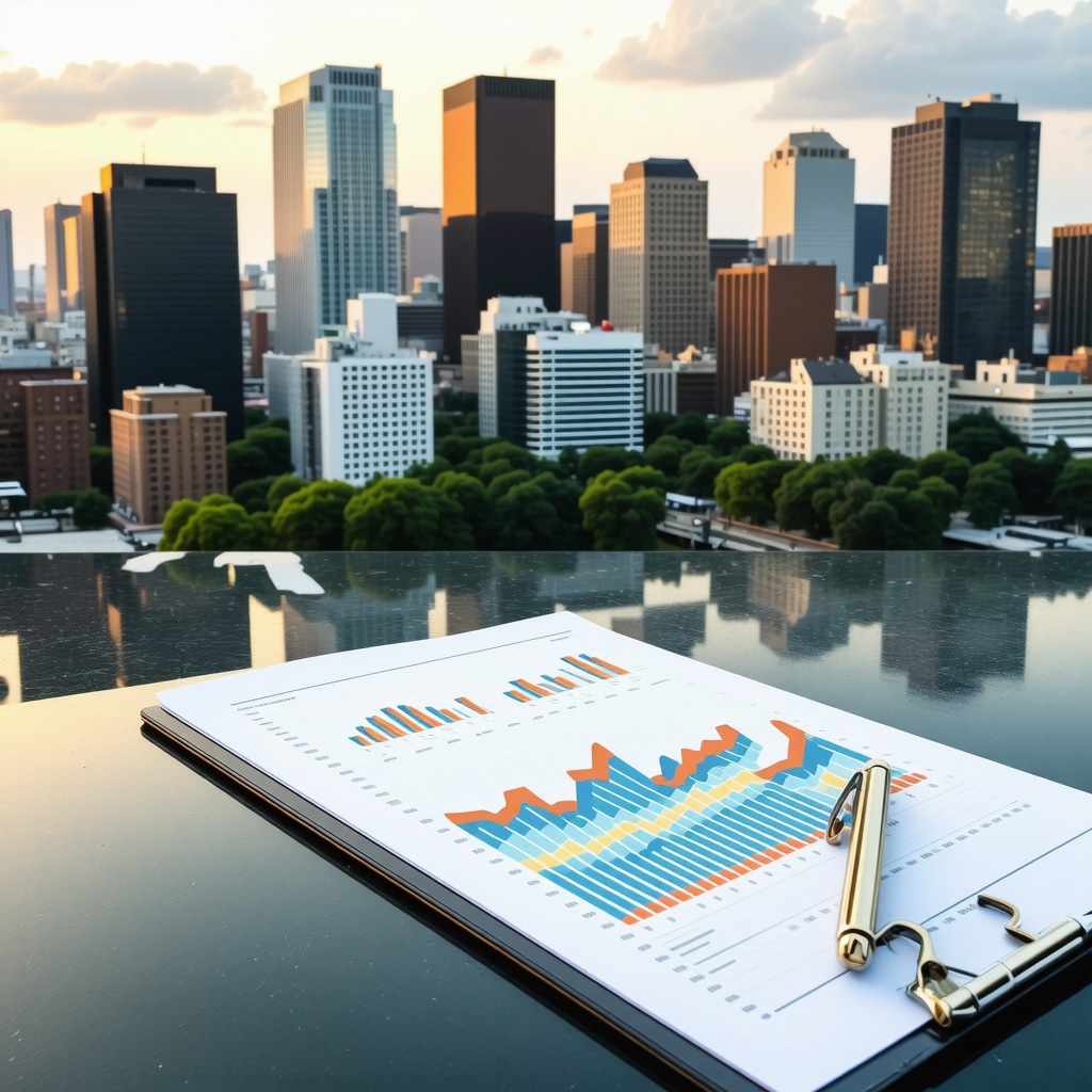 Tennessee city skyline with financial graphs and mortgage data overlay