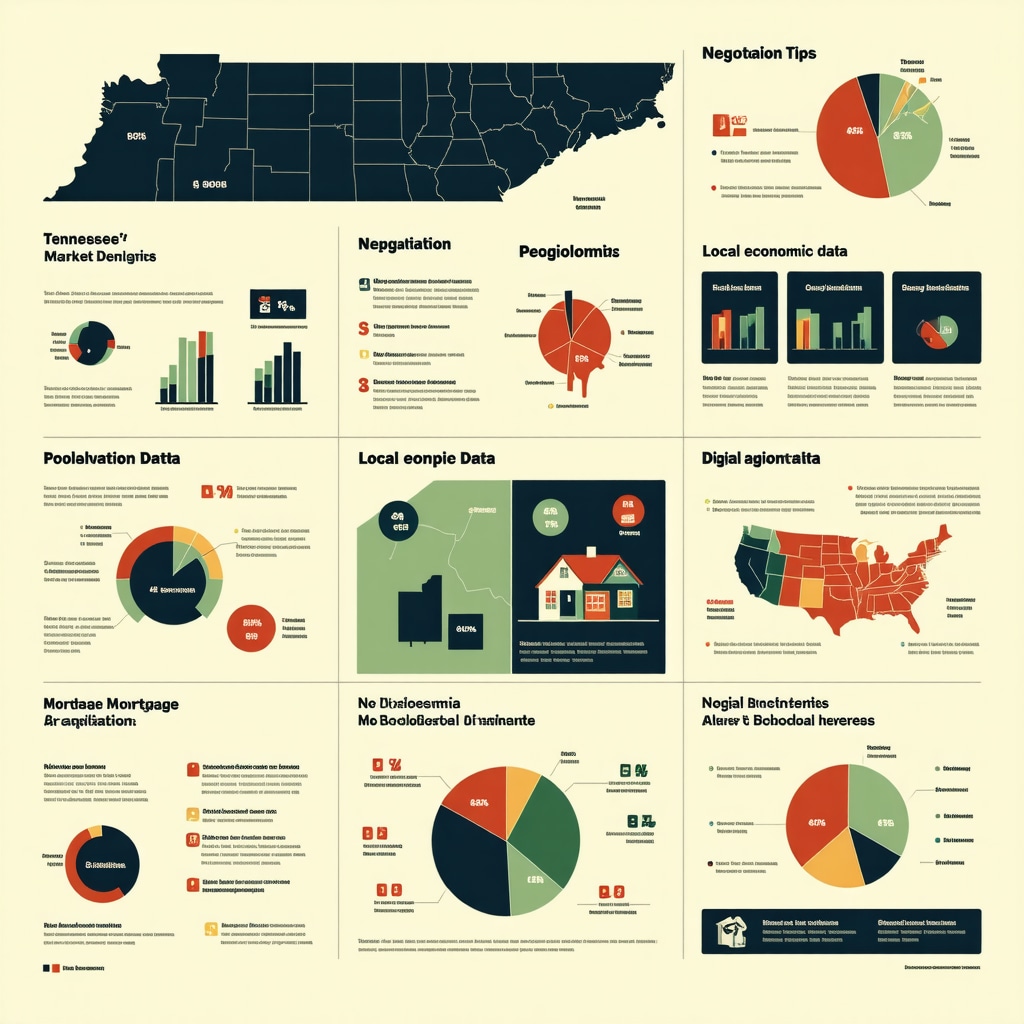Infographic illustrating Tennessee mortgage negotiation strategies, local economic data, and digital application technology