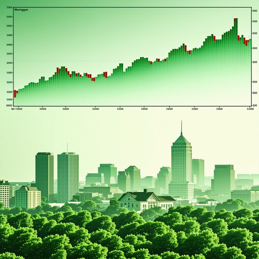 City skyline with mortgage rate graphs and economic indicators, illustrating market trends in Tennessee
