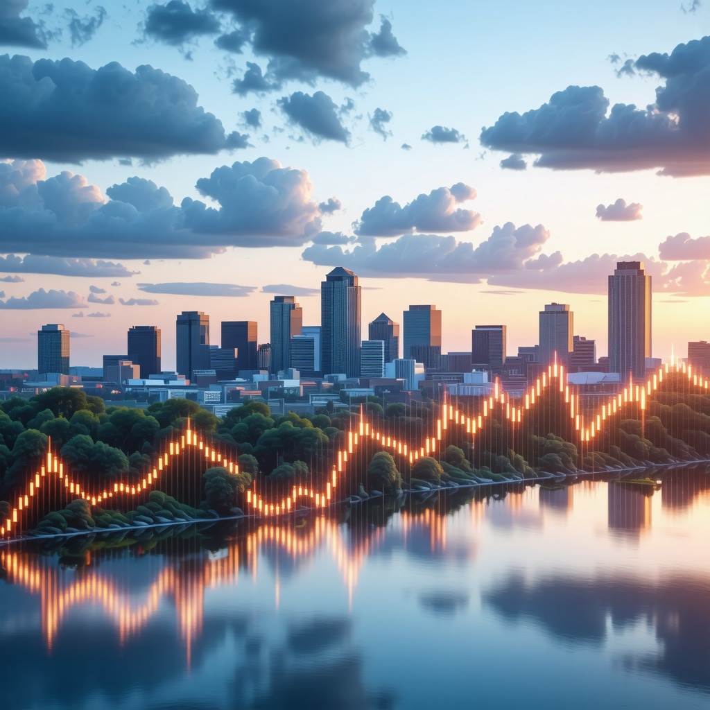 Tennessee skyline with digital mortgage rate graphs and market data