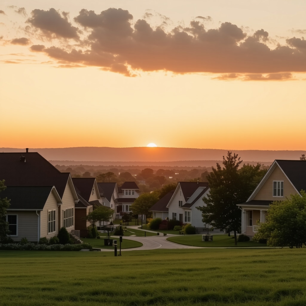 Beautiful Tennessee neighborhood at sunset, representing new homeownership dreams