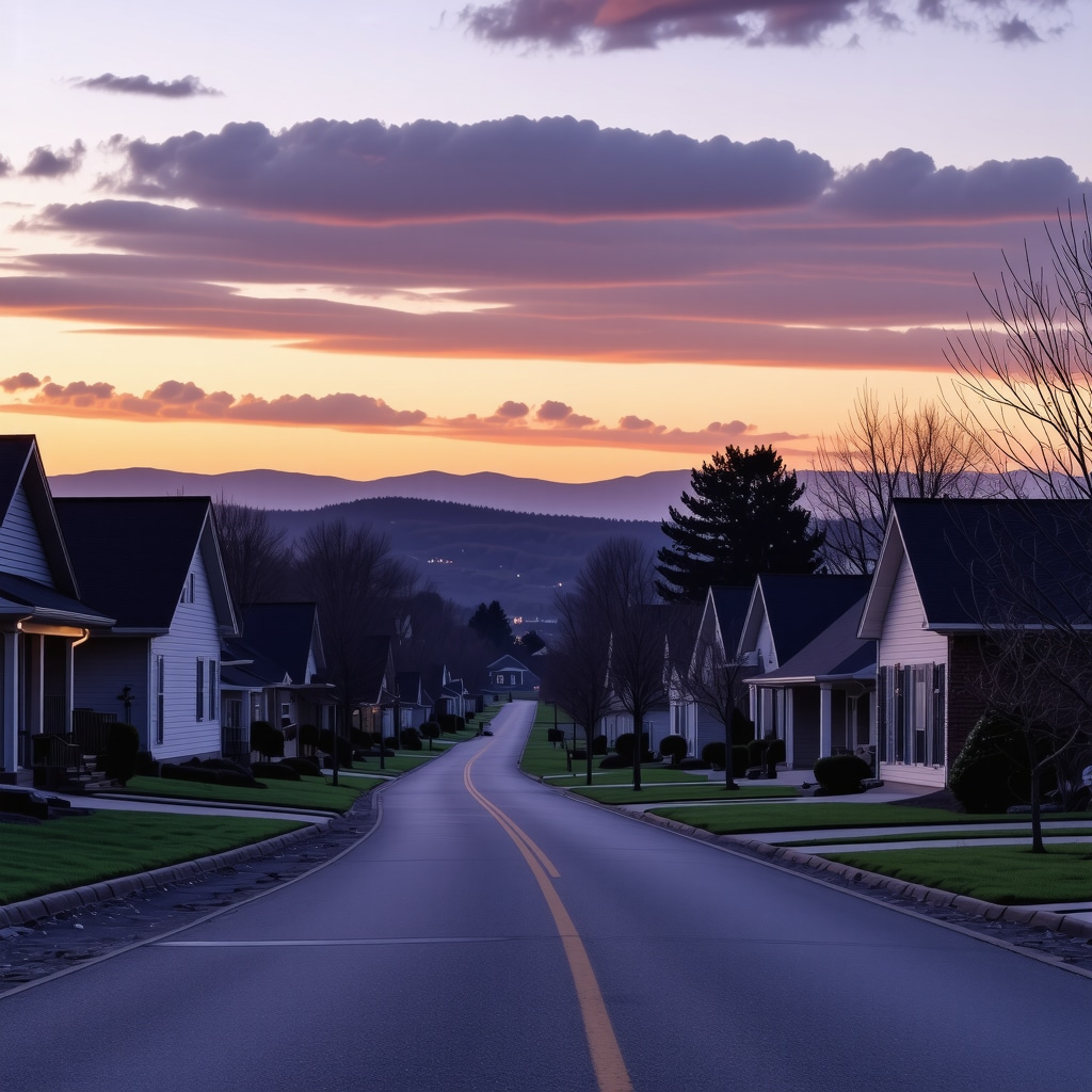 Beautiful Tennessee neighborhood with sunset sky, inspiring homeownership