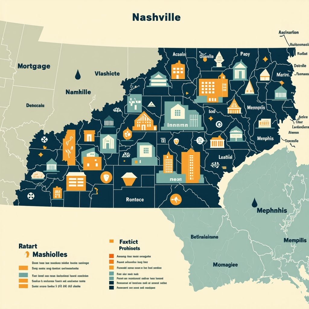 Map of Tennessee with Nashville and Memphis marked, showing infrastructure and policy zones impacting mortgage rates.