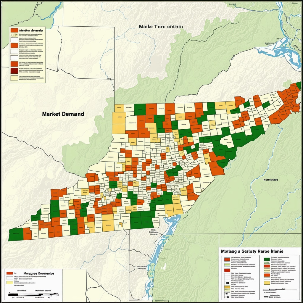 Map illustrating Tennessee's regional economic indicators and mortgage rate trends for 2025.