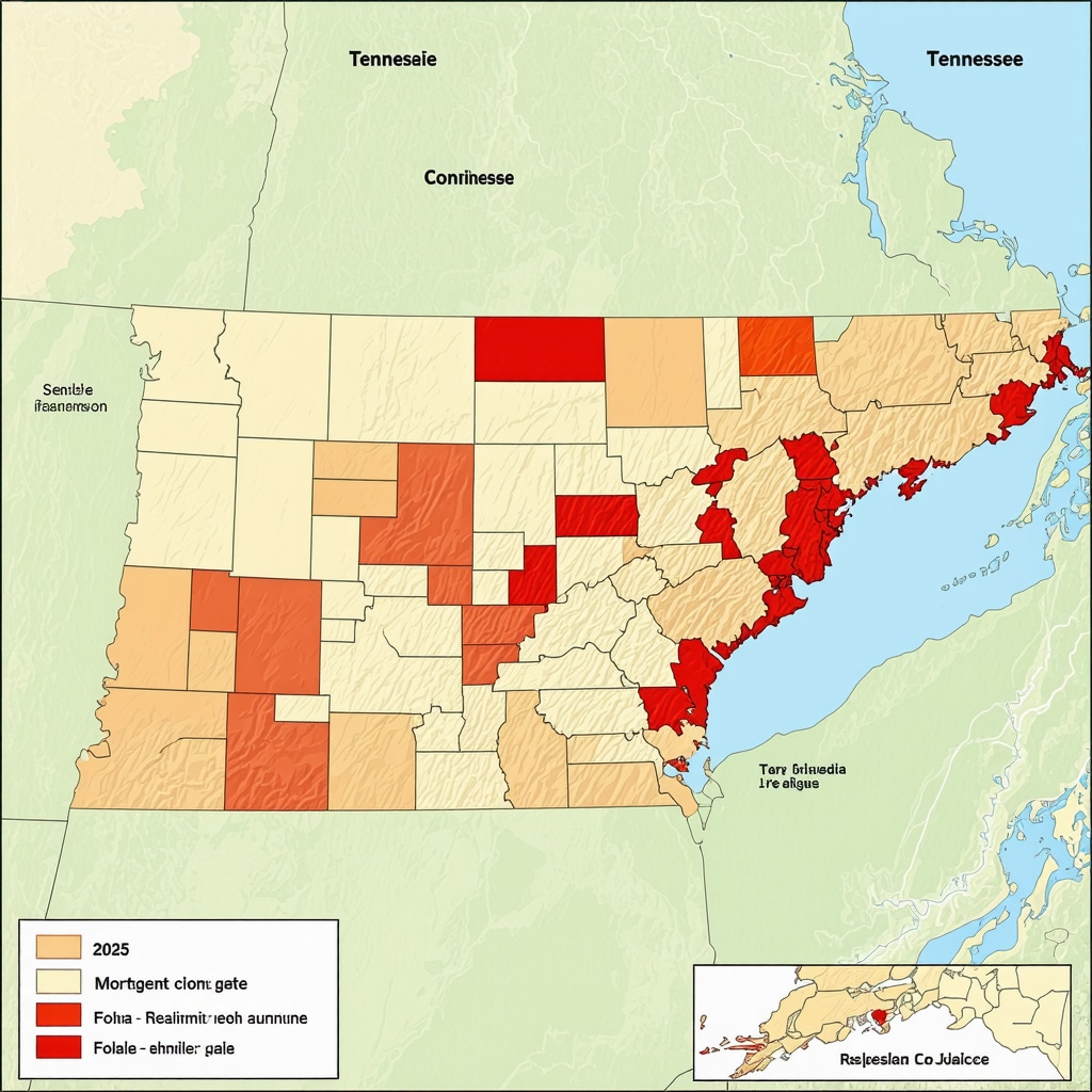 Map of Tennessee with economic zones and mortgage rate indicators for 2025